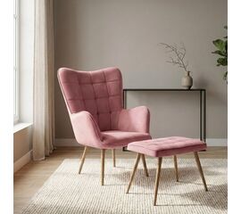 Πολυθρόνα - Μπερζέρα με υποπόδιο Lily Megapap σάπιο μήλο βελούδο - μεταλλικό πόδι χρώμα φυσικό 70x62x98εκ. | Καρέκλες & Πολυθρόνες στο Togias-Home.gr