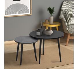 Τραπεζάκι σαλονιού σετ 2 τμχ Roma Megapap χρώμα μαύρο - γκρι ρετρό 60x60x46εκ. | Τραπεζάκια Σαλονιού στο Togias-Home.gr