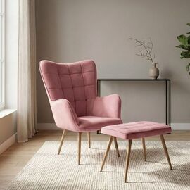 Armchair - Bergerac with footrest Lily Megapap rotten apple velvet - metal leg natural color 70x62x98cm. |  Chairs στο Togias-Home.gr