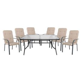 ASTOR Garden Dining Set: Table + 6 Armchairs Ecru Metal, Glass,  Cushion | Dining Set στο Togias-Home.gr
