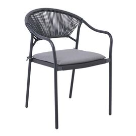 MOLLY Patio-Garden Armchair Anthracite Painted Metal, Grey Wicker, Grey Cushion | Armchairs - Chairs στο Togias-Home.gr