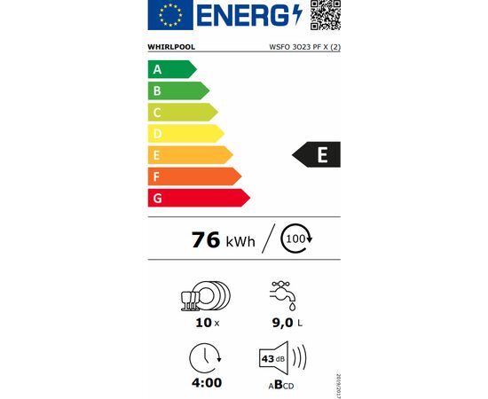 Whirlpool WSFO 3023 PF X Freestanding Dishwasher for 10 Dishes W45xH85cm. Inox |  Dishwashers στο Togias-Home.gr