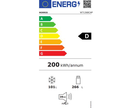 Morris W71368CAP Ψυγειοκαταψύκτης 367lt Total NoFrost Υ201xΠ60xΒ65εκ. Λευκός | Ψυγεία στο Togias-Home.gr