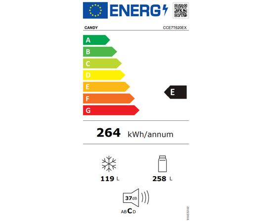 Candy CCE7T620EX Fridge Freezer 377lt Total NoFrost H200xW59.5xD65.8cm. Inox |  Refrigerators στο Togias-Home.gr