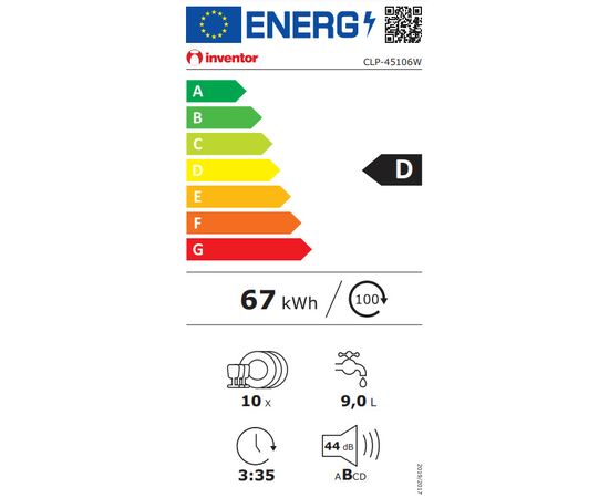 Inventor Ελεύθερο Πλυντήριο Πιάτων για 10 Σερβίτσια Π45xY85εκ. Λευκό CLP-45106W | Πλυντήρια Πιάτων στο Togias-Home.gr