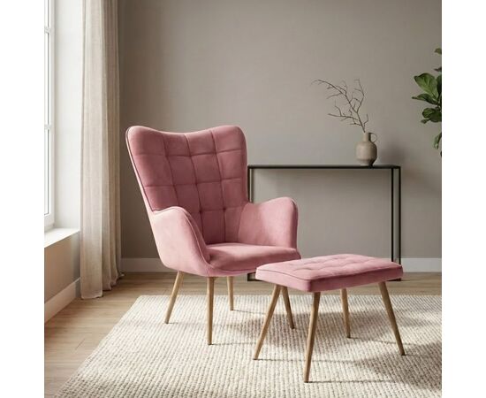 Πολυθρόνα - Μπερζέρα με υποπόδιο Lily Megapap σάπιο μήλο βελούδο - μεταλλικό πόδι χρώμα φυσικό 70x62x98εκ. | Καρέκλες & Πολυθρόνες στο Togias-Home.gr