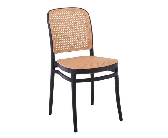 FLORENCE Καρέκλα PP Μαύρο, PP Rattan Μπεζ, Στοιβαζόμενη | Πολυθρόνες - Καρέκλες στο Togias-Home.gr