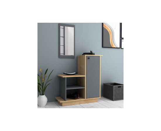 Cute Έπιπλο Εισόδου με Καθρέπτη & Παπουτσοθήκη Φυσικό Οξιάς - Ανθρακί 90x35x95εκ. | Παπουτσοθήκες στο Togias-Home.gr