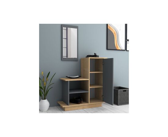 Cute Έπιπλο Εισόδου με Καθρέπτη & Παπουτσοθήκη Φυσικό Οξιάς - Ανθρακί 90x35x95εκ. | Παπουτσοθήκες στο Togias-Home.gr