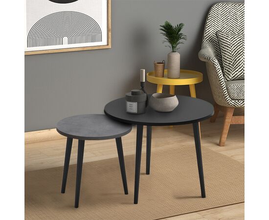 Τραπεζάκι σαλονιού σετ 2 τμχ Roma Megapap χρώμα μαύρο - γκρι ρετρό 60x60x46εκ. | Τραπεζάκια Σαλονιού στο Togias-Home.gr