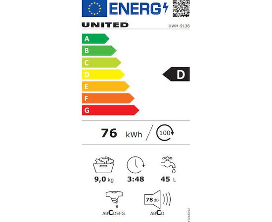 United UWM-9138 Πλυντήριο Ρούχων 9kg 1000 Στροφών | Εμπρόσθιας Φόρτωσης στο Togias-Home.gr