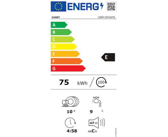 Candy Ελεύθερο Πλυντήριο Πιάτων για 10 Σερβίτσια Π44.8xY84.6εκ. Inox CDPH 2D1047S | Πλυντήρια Πιάτων στο Togias-Home.gr