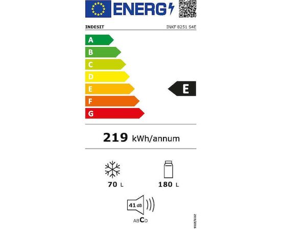 Indesit Ψυγειοκαταψύκτης 250lt NoFrost Υ180xΠ54xΒ57.6εκ. Inox INKF8251S4E | Ψυγεία στο Togias-Home.gr